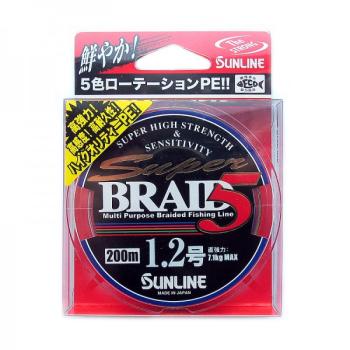 Плетеный шнур Sunline BRAID 5, 200m, #2.0, 0.225mm, 5цв.по 10м, 11.6кг	