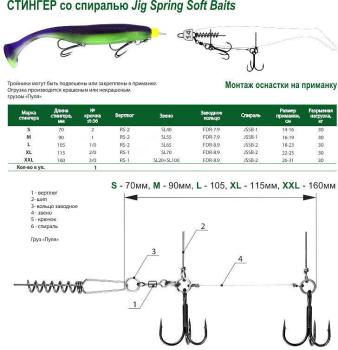Оснастка стингер Vido со спиралью Jig Spring Soft Baits, размер M