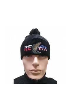 Шапка фирменная вязан. Relax (черная с серый) на подкладке флис BlcGr-56