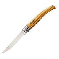 Нож филейный Opinel №10, нержавеющая сталь, рукоять оливковое дерев, чехол, деревянный футляр