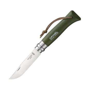 Нож Opinel №8 Trekking, нержавеющая сталь, кожаный темляк, хаки 001703