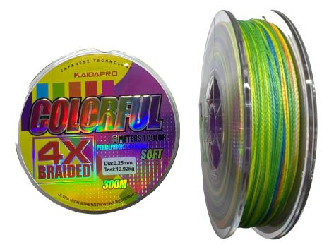 Плетеный шнур Kaida Pro Colorful 4X 300м 0.25 мм 19.92 кг