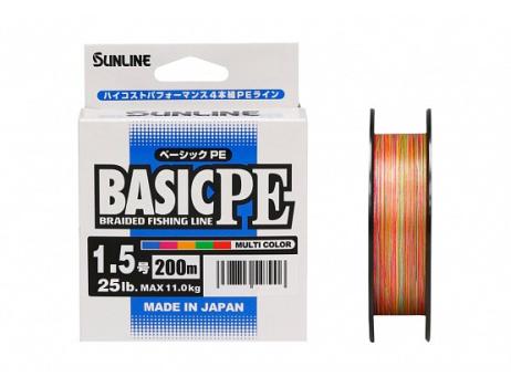 Шнур плетёный Sunline Basic PEx4 200m Multicolor #1.5/ 25lb 11кг
